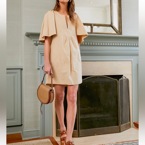 POMANDER PLACE Khaki Finley Flutter Sleeve Dress Size Medium - Picture 3 of 10